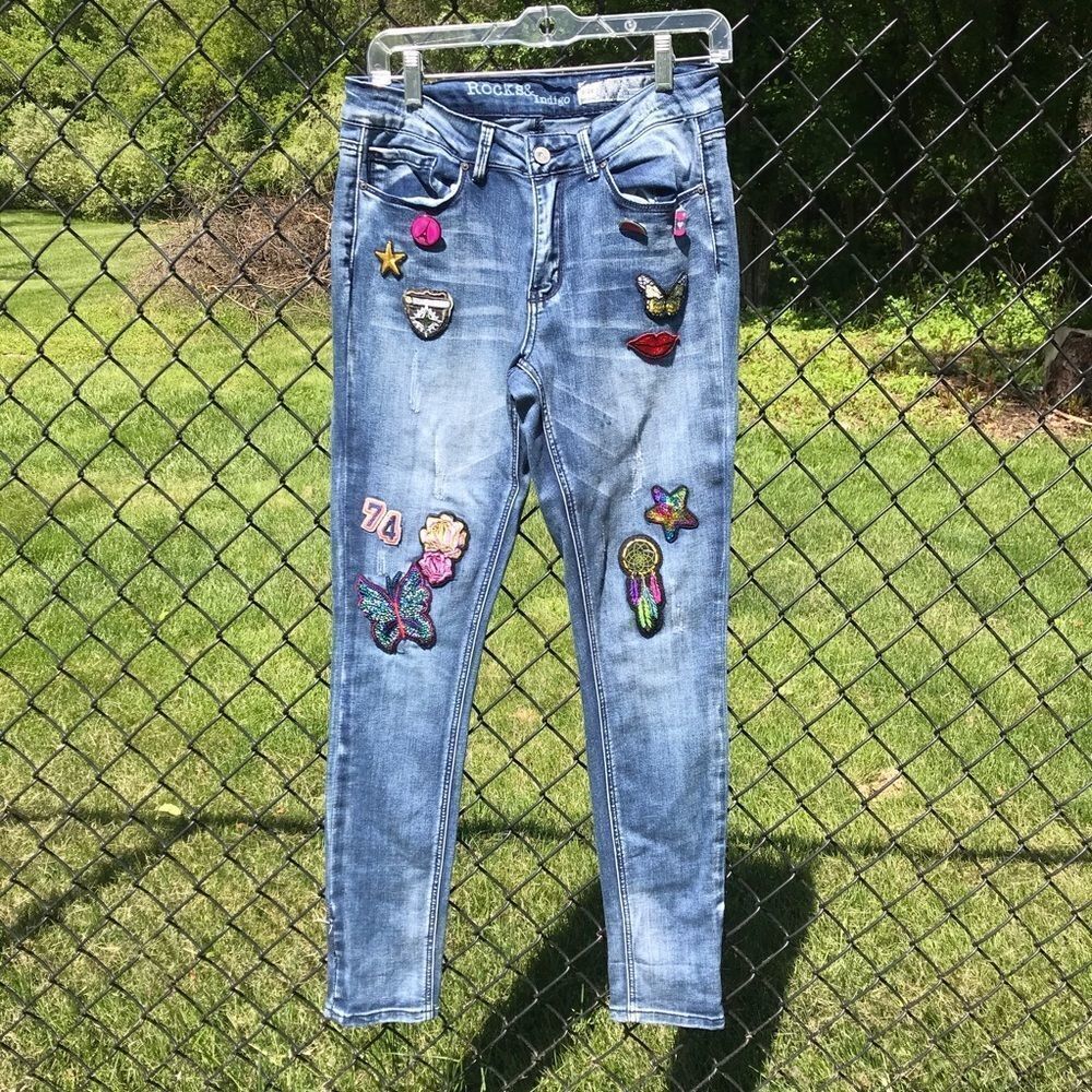 Rocks & Indigo hi-rise skinny jeans with  patches